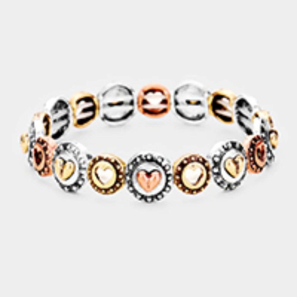 Heart Embossed Metal Stretch Bracelet